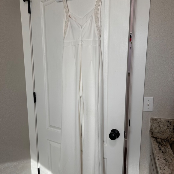 Lulus Love Aglow White Pearl Beaded Sleeveless Straight Leg Jumpsuit - Size S - Picture 4 of 7